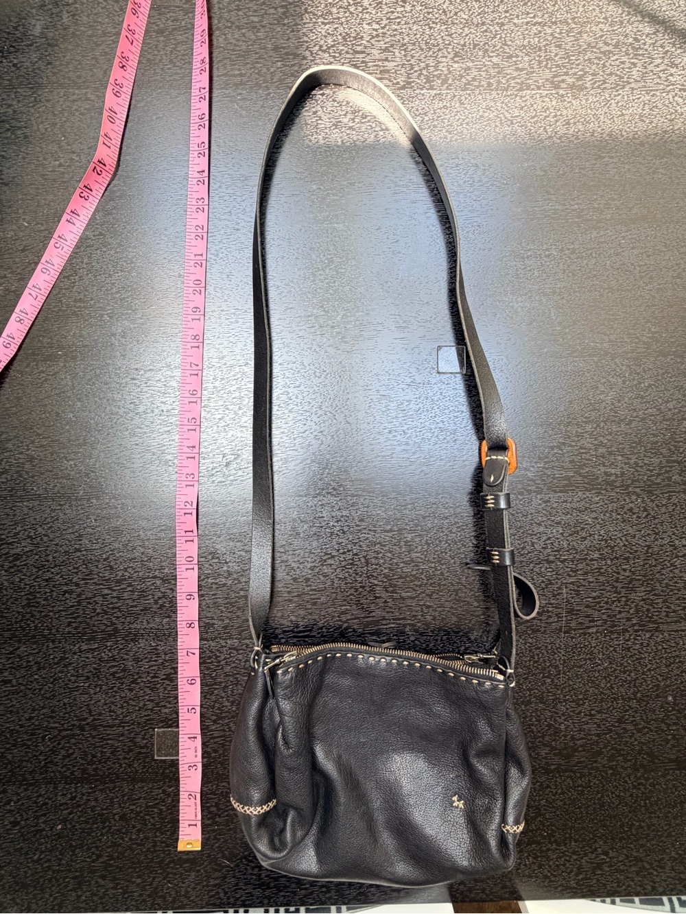 Black Leather Crossbody Shoulder Bag - Minimal Design
